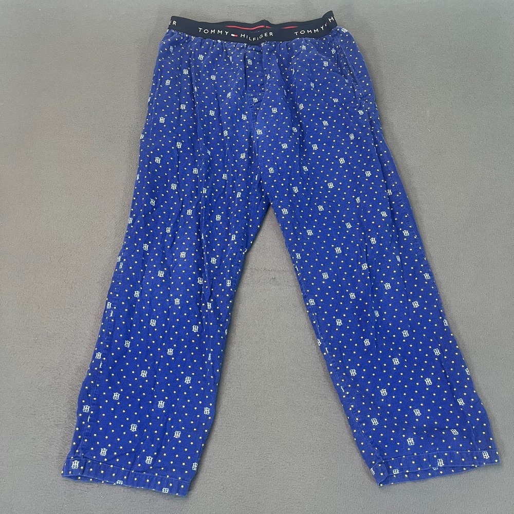 Tommy Hilfiger Men's Med Pajama Lounge Sleep Pants Allover Logo Blue 100% Cotton